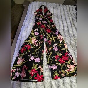 VENUS Floral Jumpsuit - Black with Red and Pink Accents